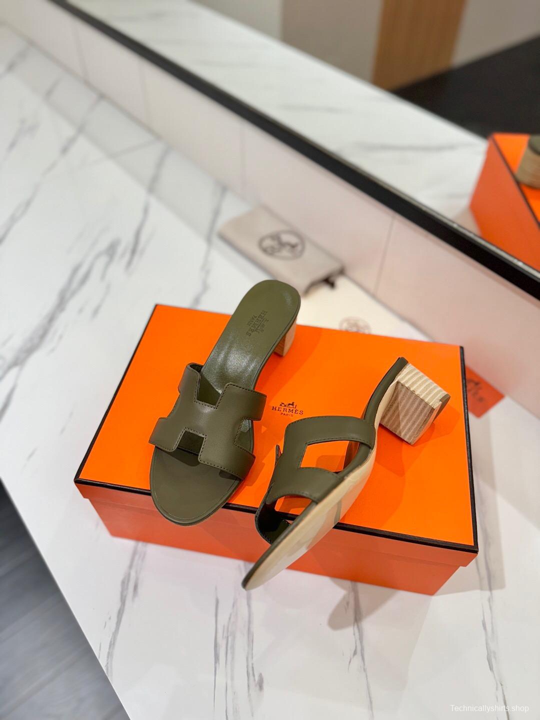 2025 Women Hermès Green Leather Sandals