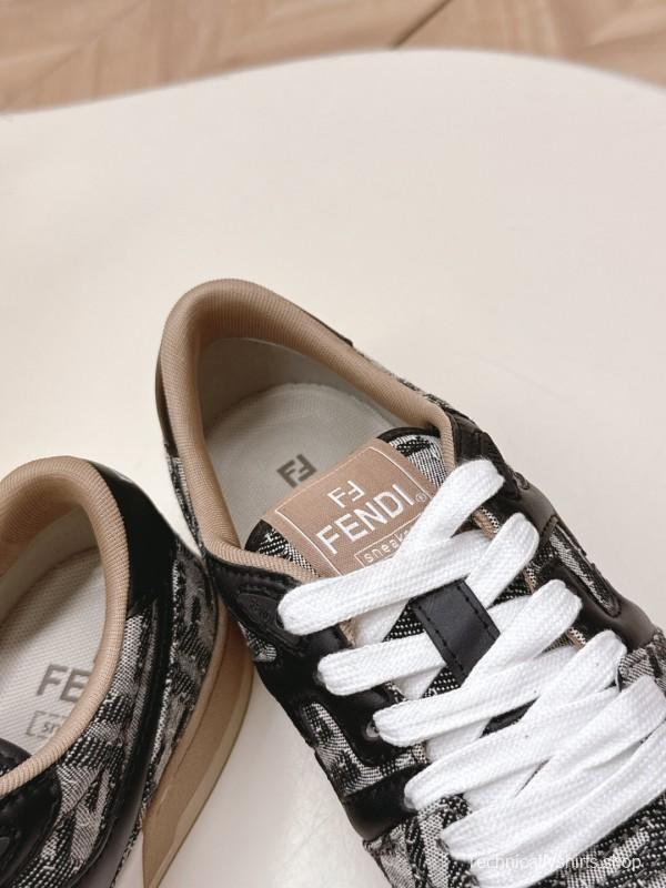 2025 Unisex Fendi Black Grey Brown Leather Fabric Plimsolls FD Match LY00350(F)/LY00360(M)