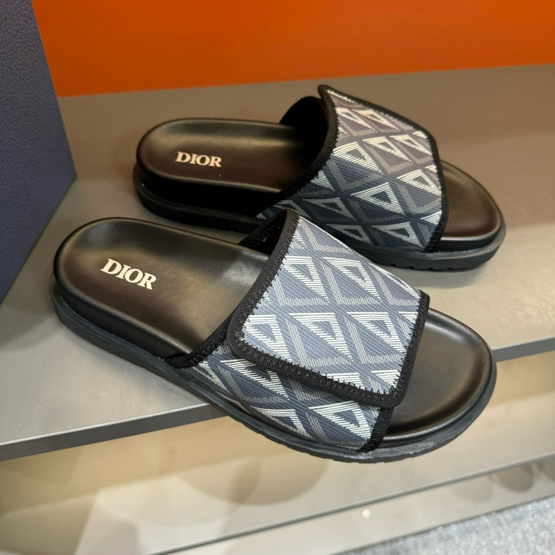 2024 Dior Black Gray Canvas Slippers MJ00180