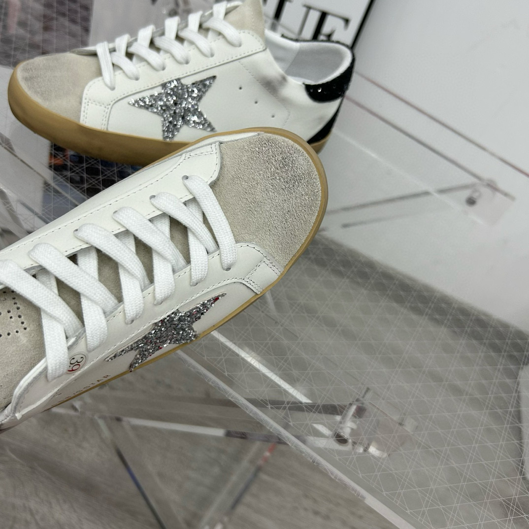 2025 Women GGDB White Black Silver Leather Suede Sneakers