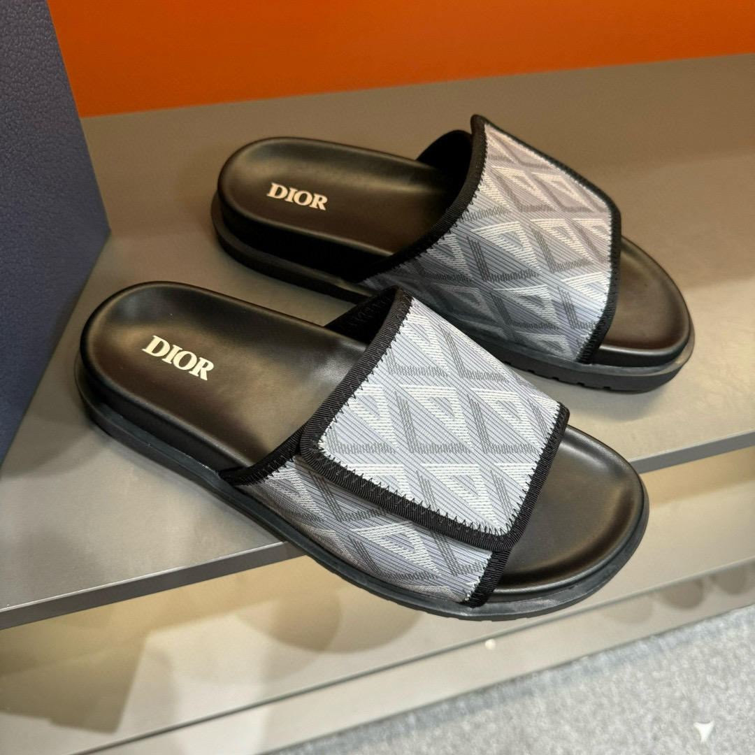 2024 Dior Grey White Fabric Slippers MJ00180