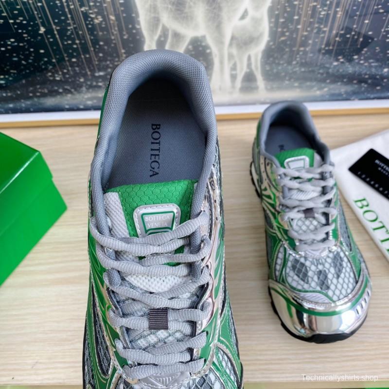 2025 Unisex Bottega Veneta Green Silver Mesh Sneakers LY00310