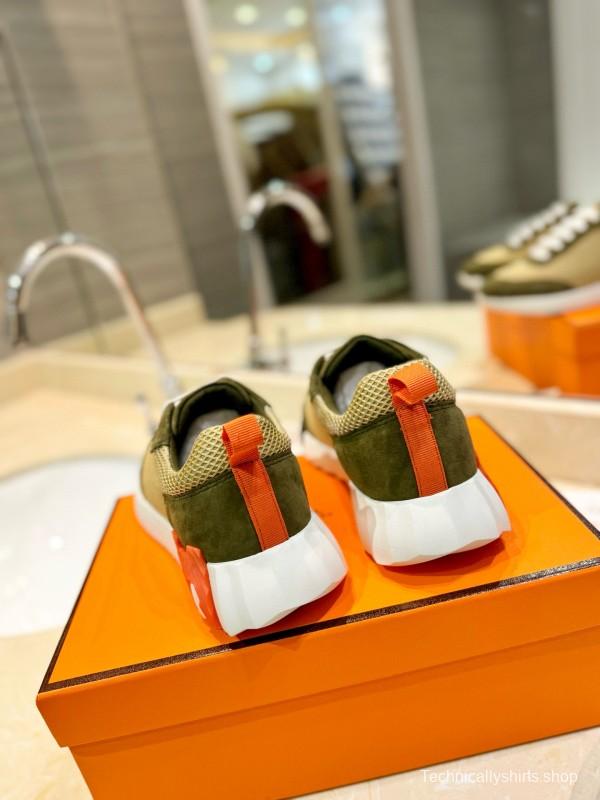 2024 Unisex Hermès Khaki Beige Suede Mesh Sneakers MJ00320