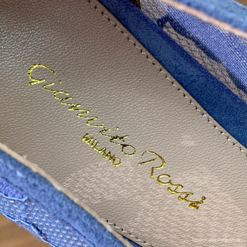 2025 Women Gianvito Rossi Blue Lace Leather Pumps