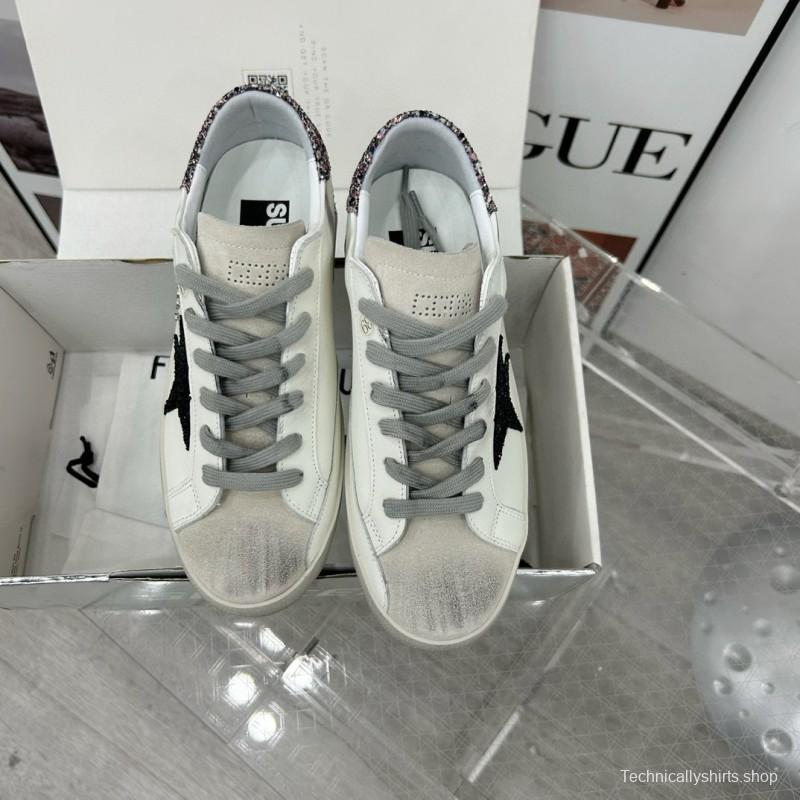 2025 Women GGDB White Black Glitter Leather Sneakers