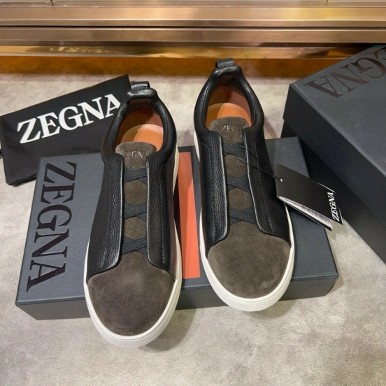 2024 Men Ermenegildo Zegna Black Brown Leather Suede Sneakers