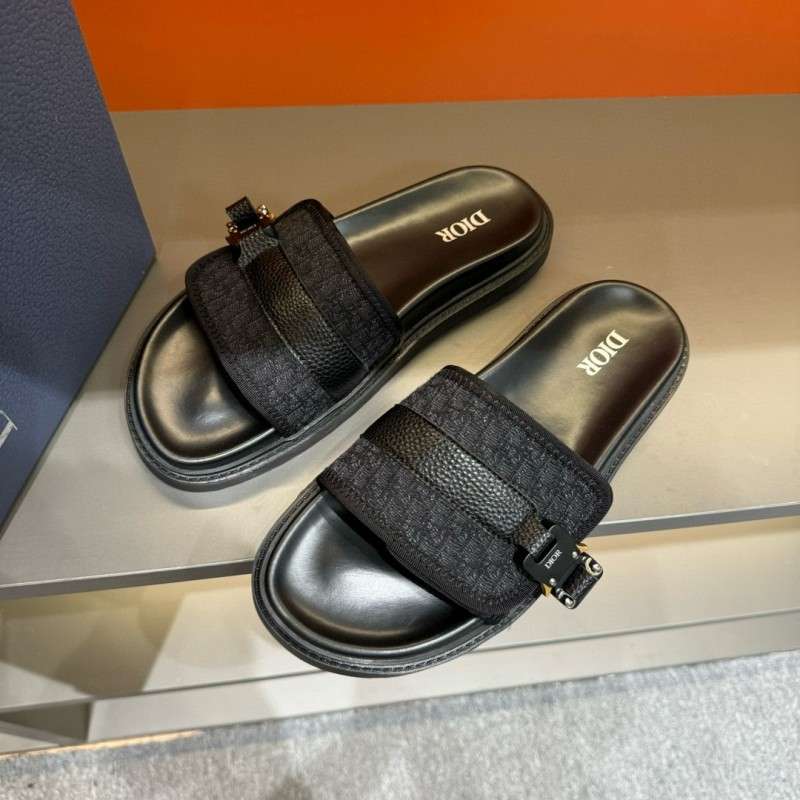 2024 Slippers Dior Black Fabric Leather Slippers