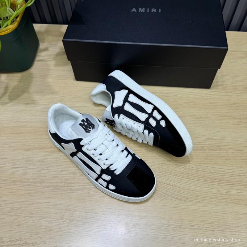 2025 Unisex Amiri Black White Leather Mesh Sneakers Skeleton Design LY00280
