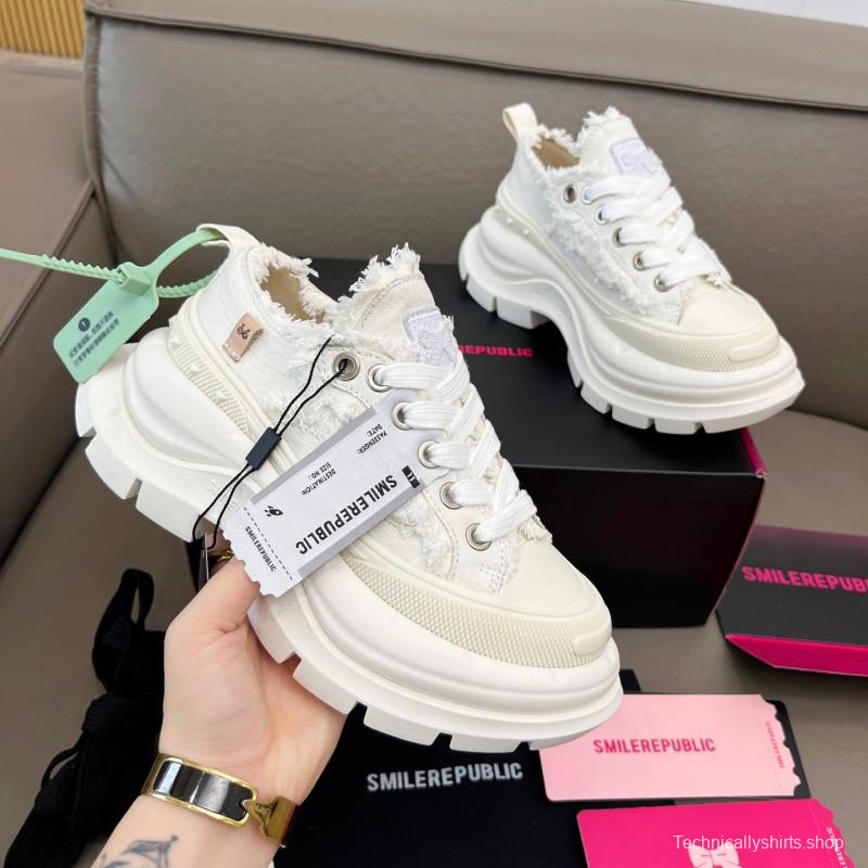 2025 Unisex Smile Republic White Canvas Thick Sole Casual Sneakers Frayed Edge LY00291