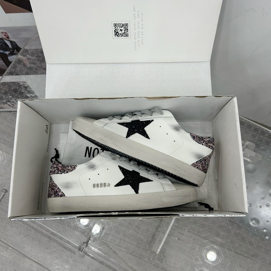 2025 Women GGDB White Black Glitter Leather Sneakers