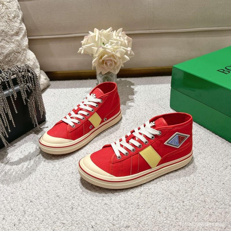 2025 Unisex Bottega Veneta Red Canvas Leather Sneakers Hand Painted LY00