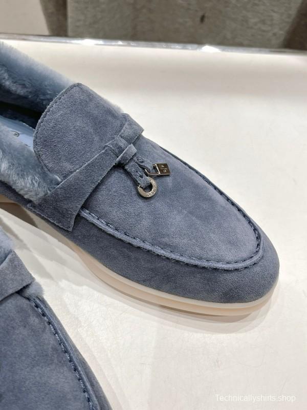 2024 Women LP Blue Suede Shearling Loafers MJ00300