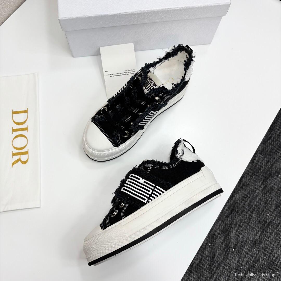 2025 Women Dior Black White Canvas Sneakers LY00300