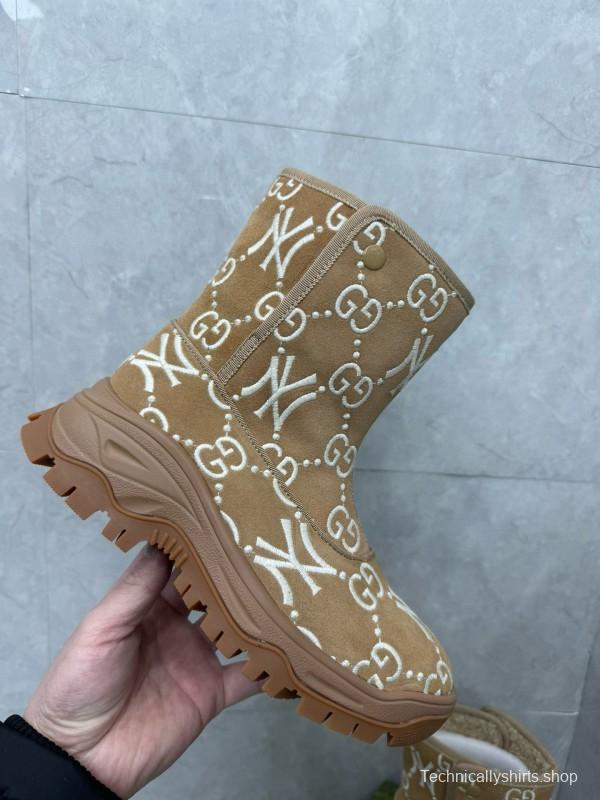 2024 Women Gucci Brown Suede Snow Boots Embroidered GG NY MJ00370