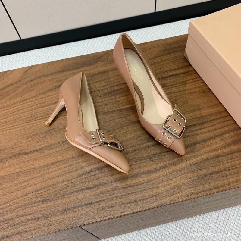 2025 Women Gianvito Rossi Pink Leather Buckle Pumps KFY00300