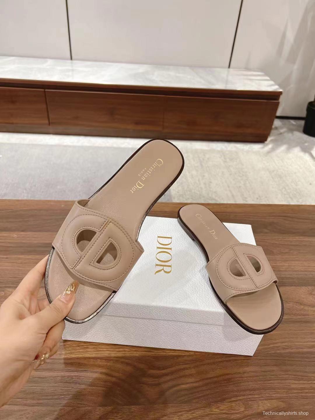 2025 Dio Women Beige Leather Slippers LY00260