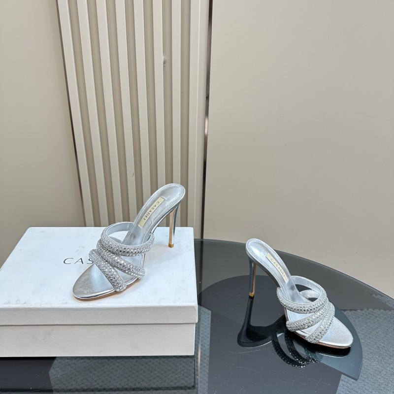 2025 Women Casadei Silver Leather High Heel Crystal Embellished KFY00290