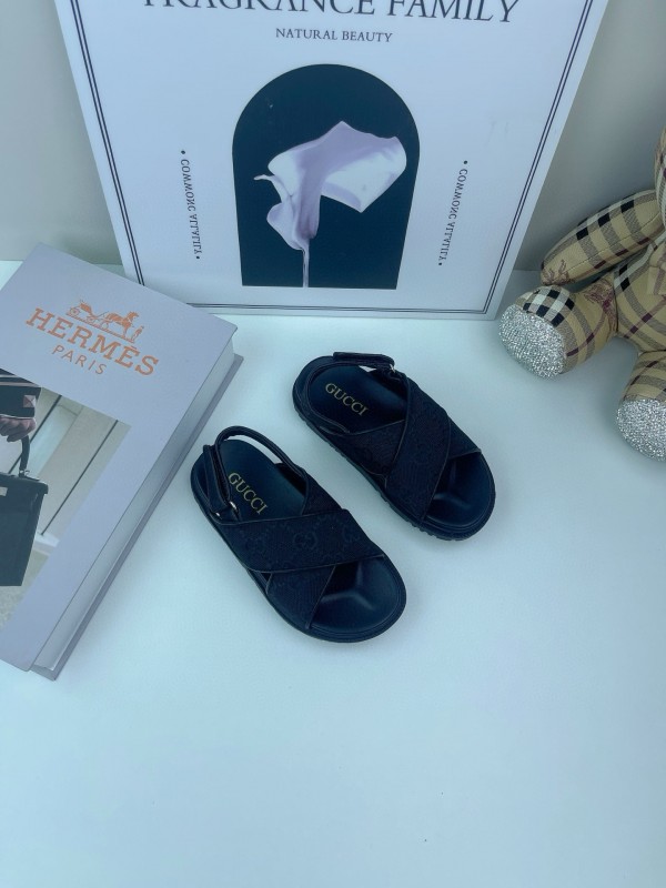2025 Kids Gucci Black Leather Sandals