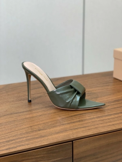 2025 Women Gianvito Rossi Green Leather High Heel Mules