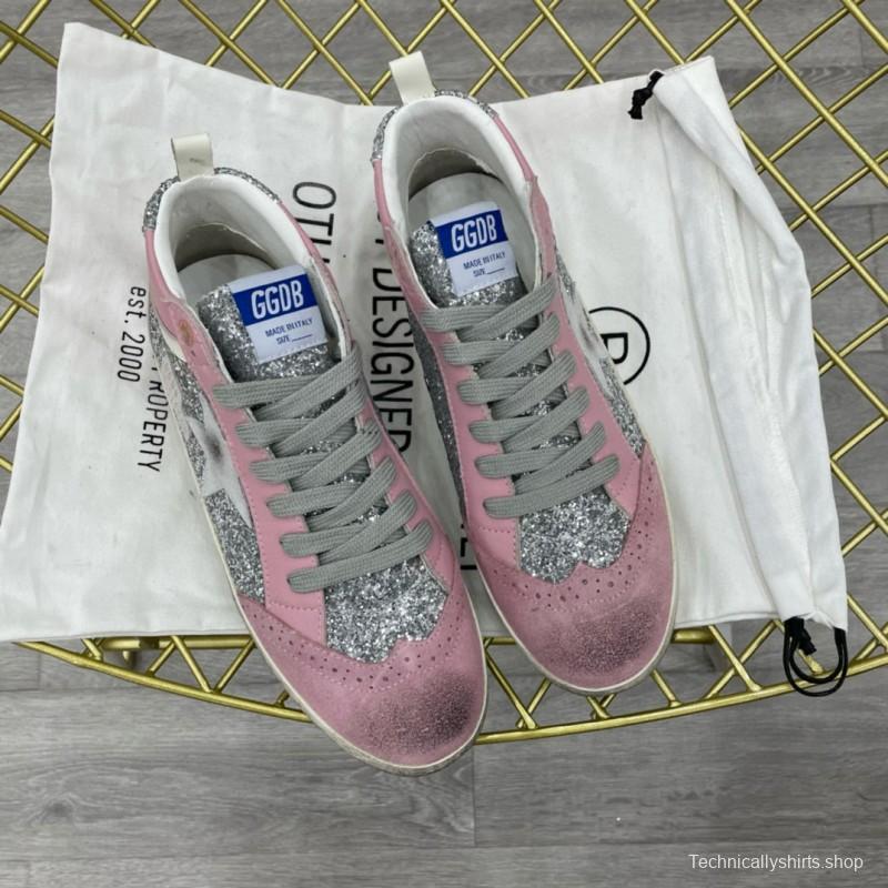 2024 Women GGDB Pink Silver Suede Leather High Top Sneakers MJ00300