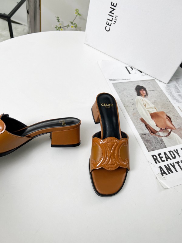 2025 Women Celine Brown Leather Sandals