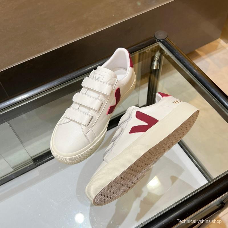 2025 Unisex VEJA White Burgundy Leather Canvas Sneakers MJ00240