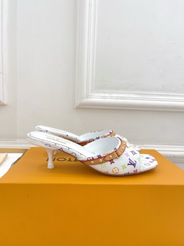 2025 Women Louis Vuitton White Rainbow Leather Slippers MJ00290