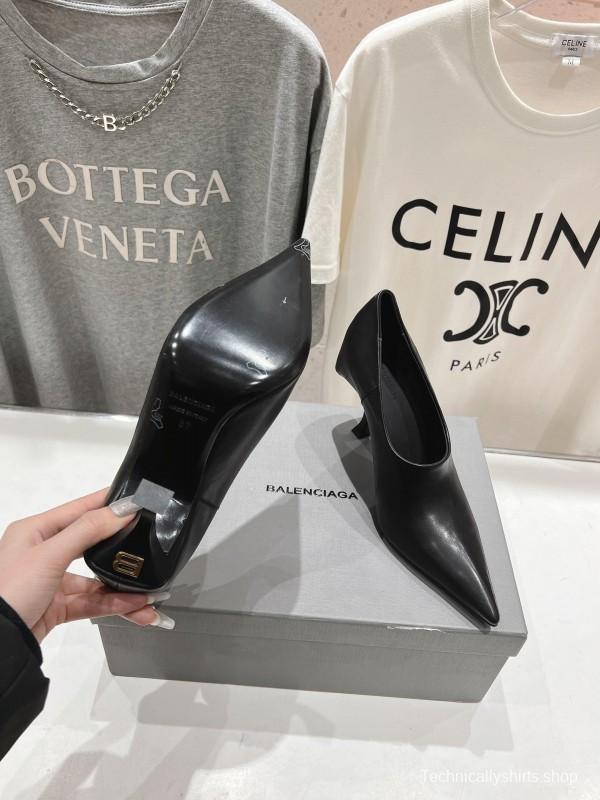 2025 Women Balenciaga Black Leather High Heel Shoes