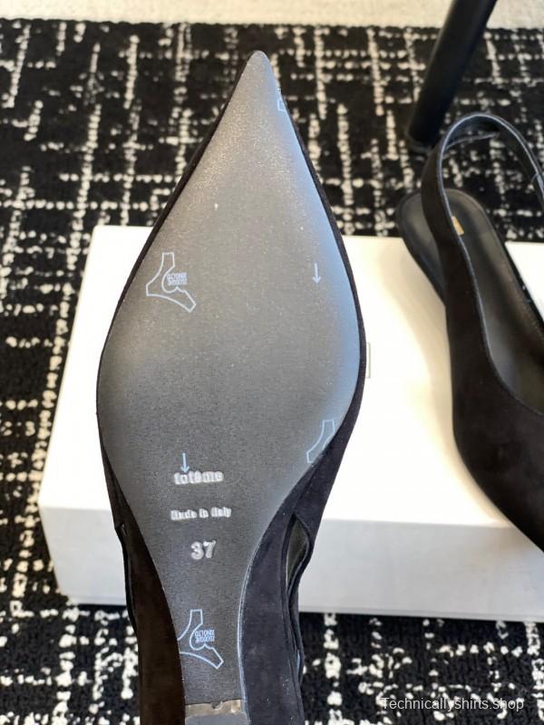 2025 Women Toteme Black Suede Slingback Pumps