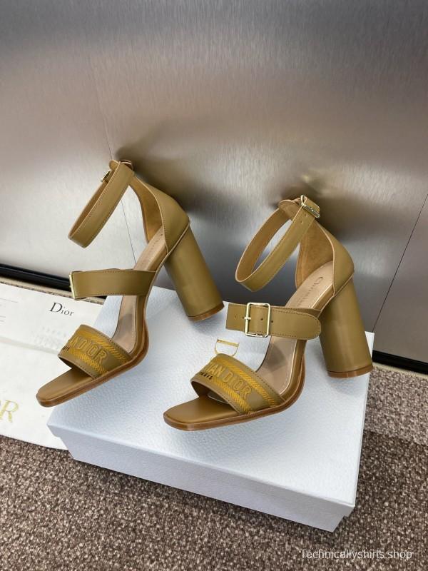 2025 Women Dior Yellow Leather Embroidered High Heel Sandals