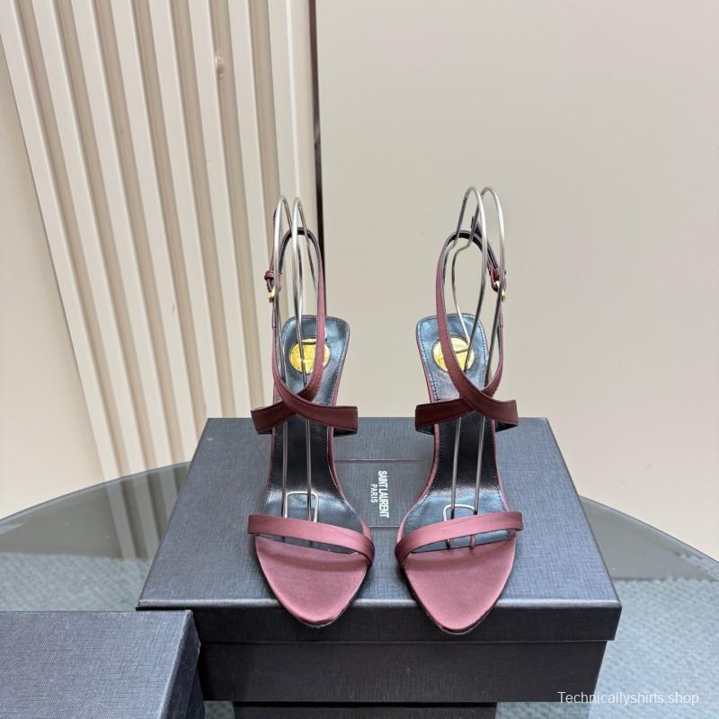 2025 Women Yves Saint Laurent Burgundy Suede Wedge Sandals Elegant Strappy Design KFY00290 (F)