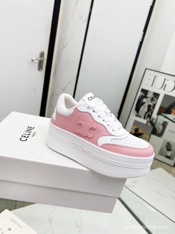 2025 Women CELINE White Pink Leather Sneakers