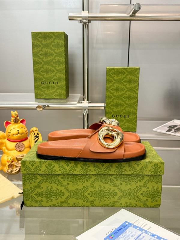 2025 Gucci Brown Leather Slippers