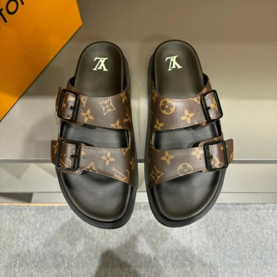 2024 Men Louis Vuitton Brown Leather Slippers MJ00210