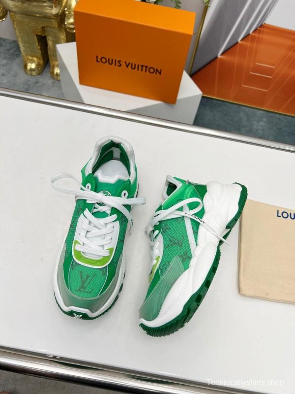 2025 Unisex Louis Vuitton Green White Leather Mesh Rubber Sneakers Monogram LY00340