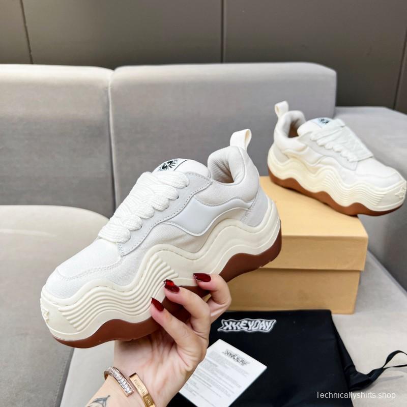 2025 Unisex HEYDAY White Brown Canvas Leather Wave Sneakers KFY00260