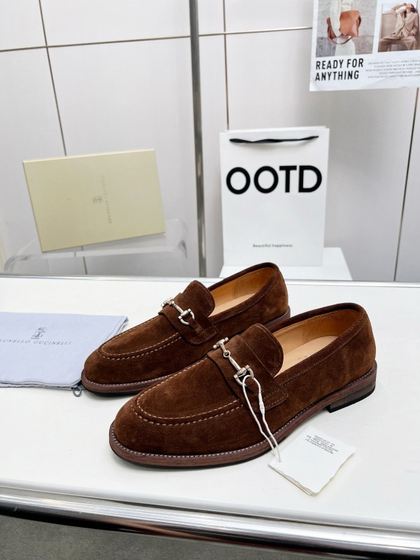 2024 Men Brunello Cucinelli Brown Suede Leather Loafers MJ00480