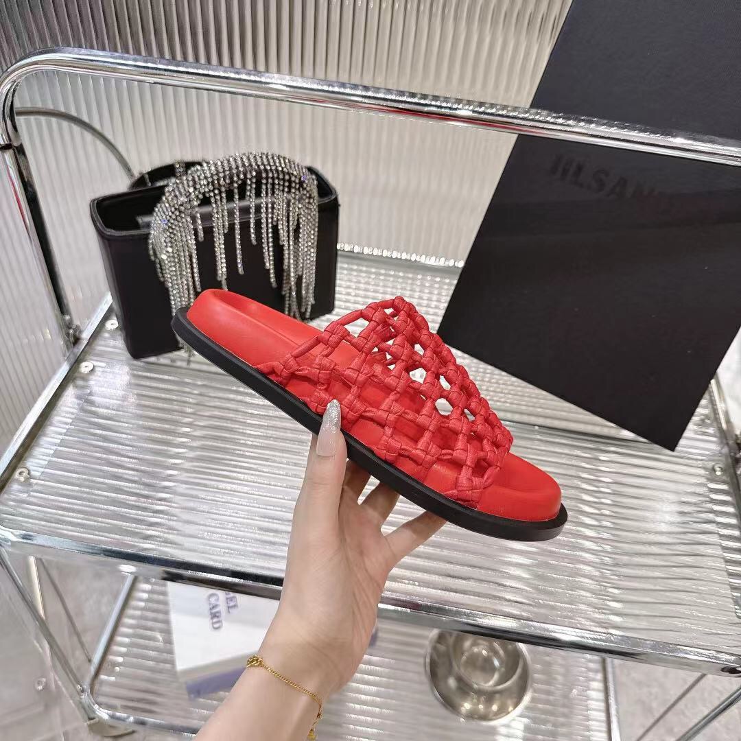 2025 Jil Sander Red Leather Woven Slippers