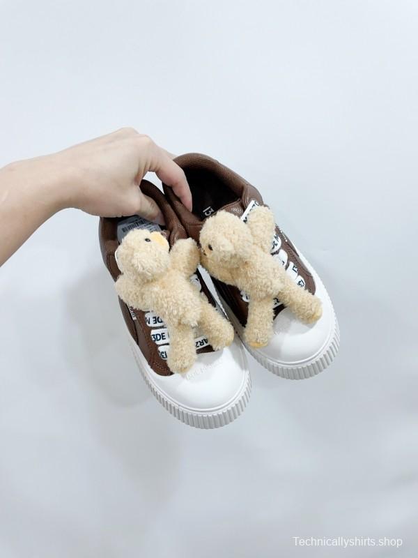 2025 Women 13DE MARZO Brown White Leather Plush Toy Sneakers KFY00300