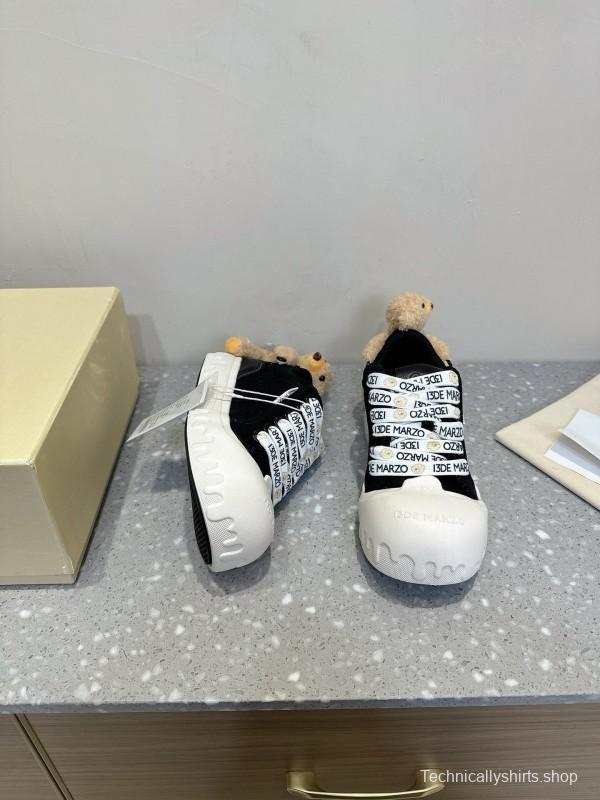 2025 Women 13DE MARZO Black Canvas Small Bear Toy Sneakers KFY00280