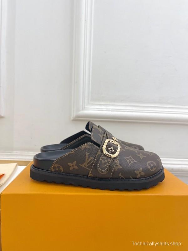 2025 Women Louis Vuitton Brown Leather Slippers Monogram KFY00300
