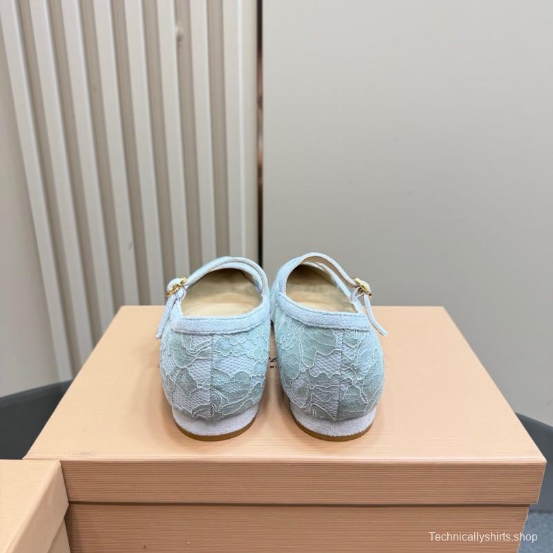2025 Women Gianvito Rossi Light Blue Lace Leather Mary Jane KFY00260