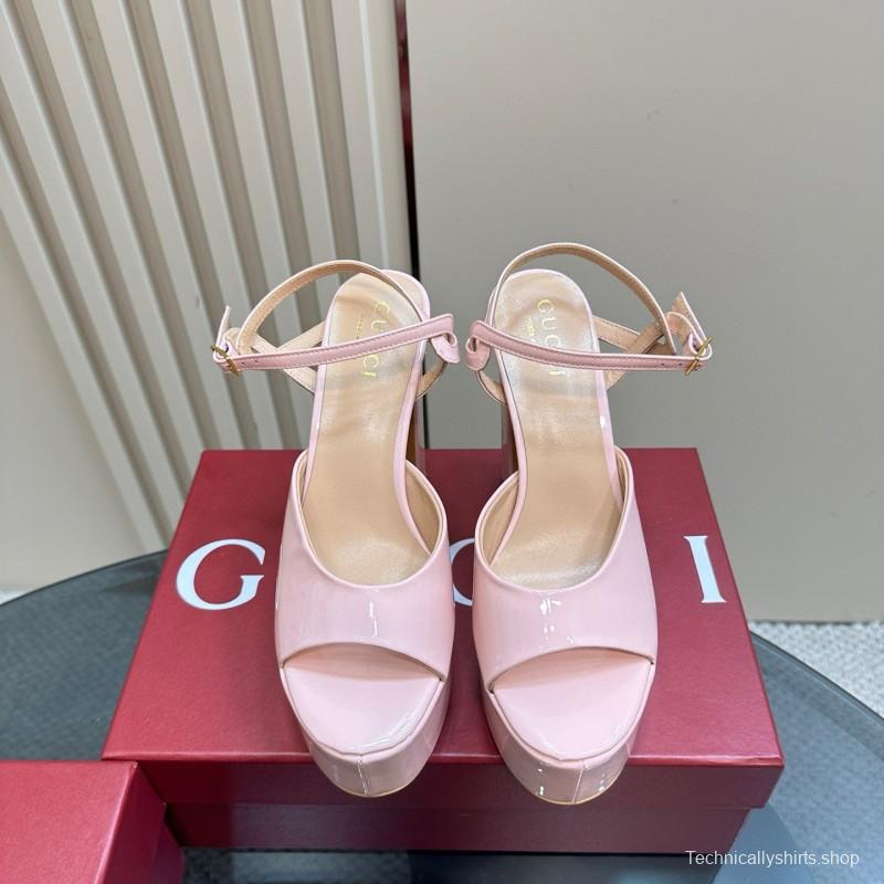 2024 Women Gucci Pink Leather Platform Sandals MJ00340