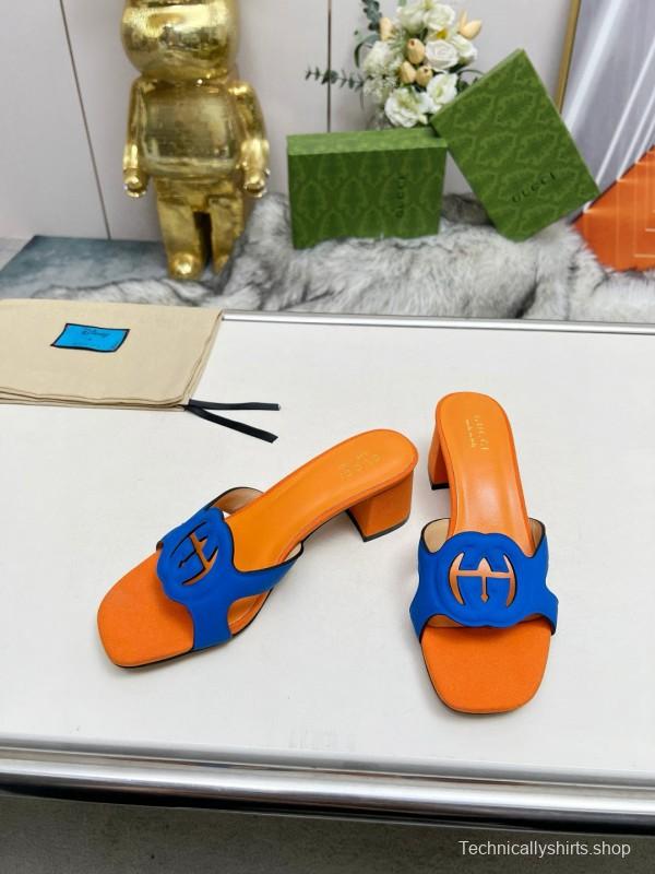 2025 Gucci Orange Blue Leather Slippers