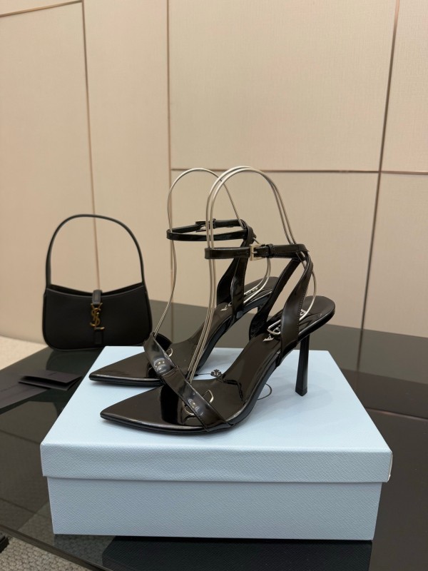 2025 Women Prada Black Leather Heels KFY00290