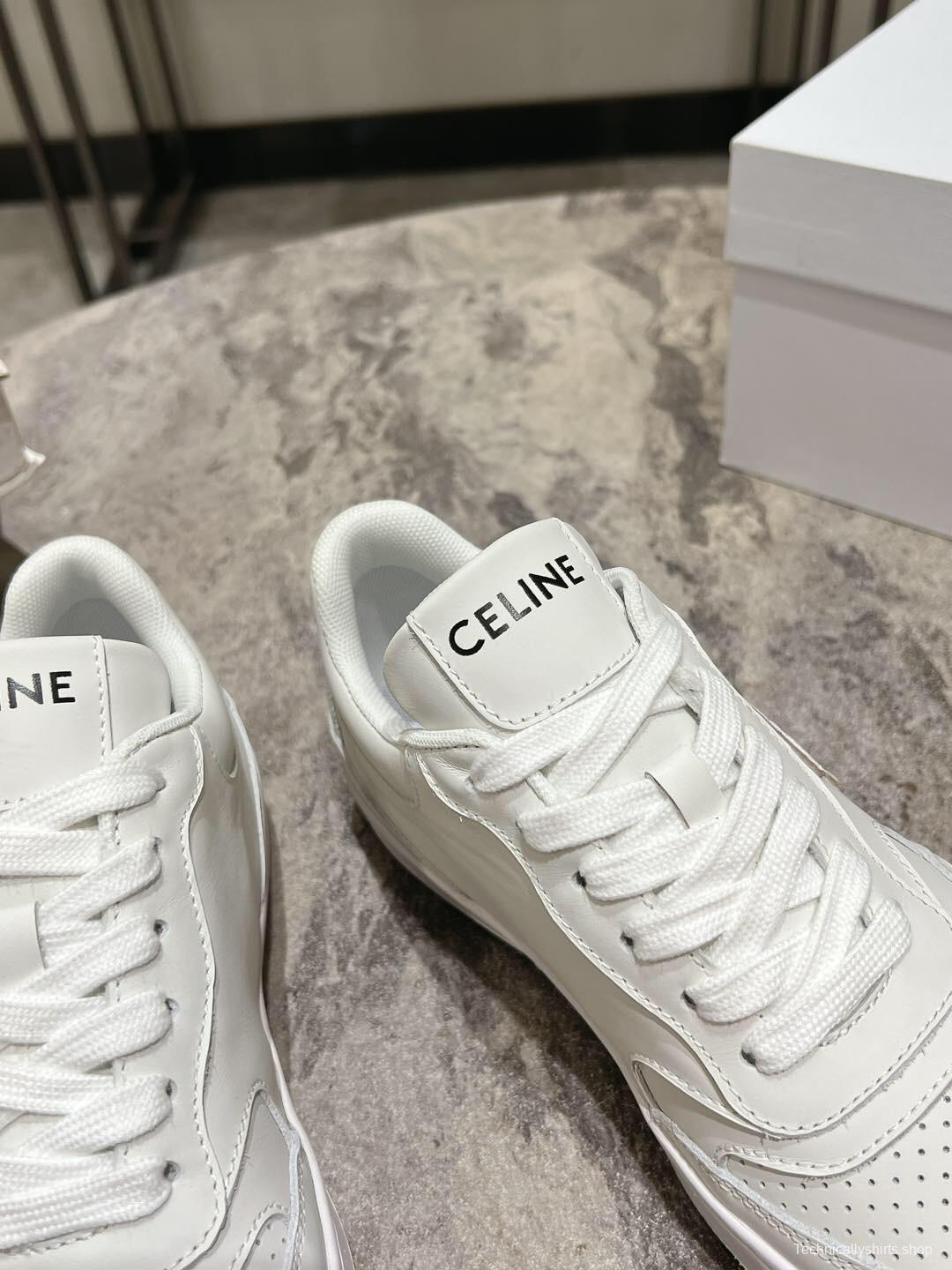 2025 Women Celine White Leather Casual Sneakers