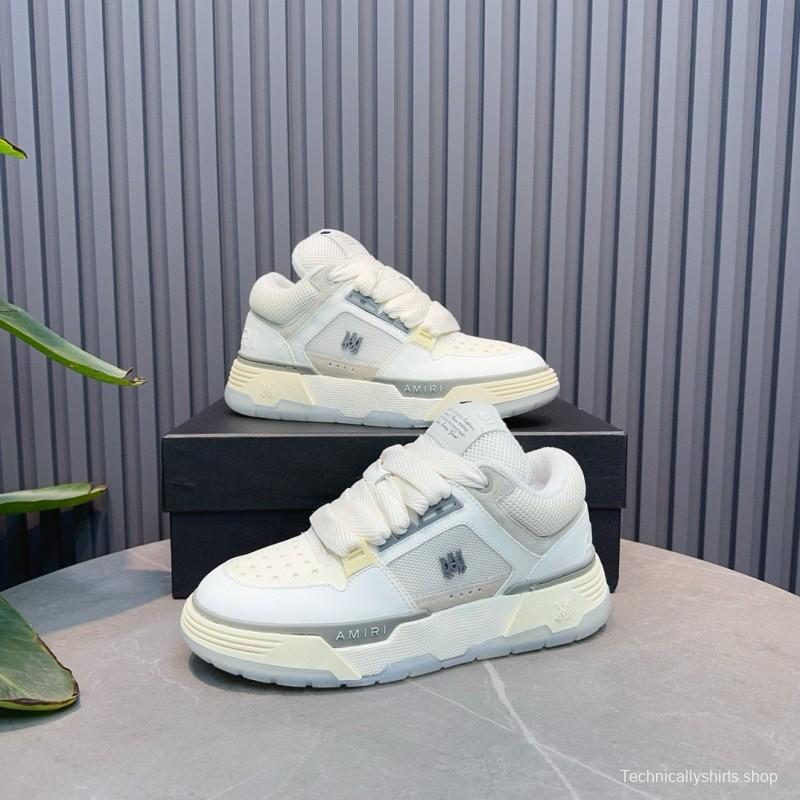2024 Unisex Amiri White Beige Leather Mesh Sneakers MJ00360