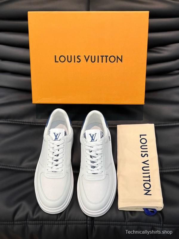2024 Men Louis Vuitton White Blue Mesh Leather Sneakers MJ00400