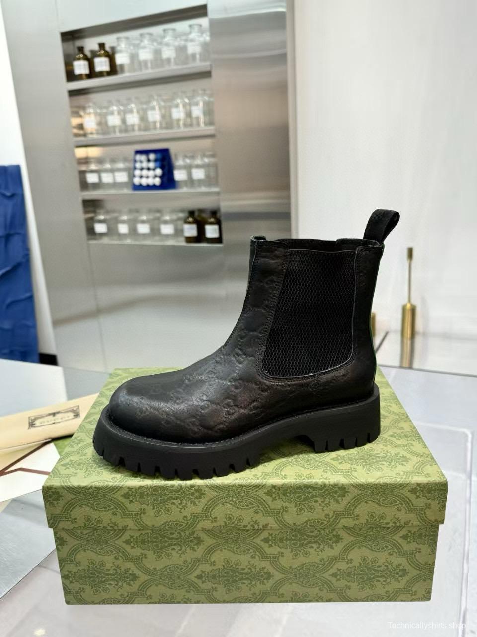 2024 Women Gucci Black Leather Ankle Boots MJ00340