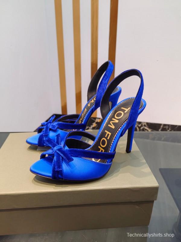 2025 Women TOM FORD Blue Velvet Satin High Heel Slingback KFY00300